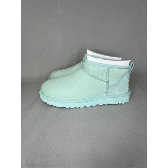 New Ugg Boots Classic Ultra Mini Sky Blue Suede Wool Ankle Shoes Womens Sz 6 - Picture 6 of 13